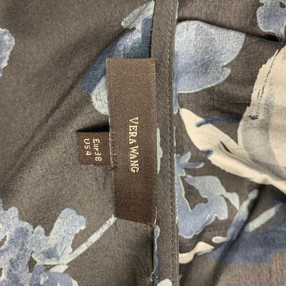 VERA WANG Size 4 Slate Cream Silk Floral Ruched Dress - Picture 5 of 5